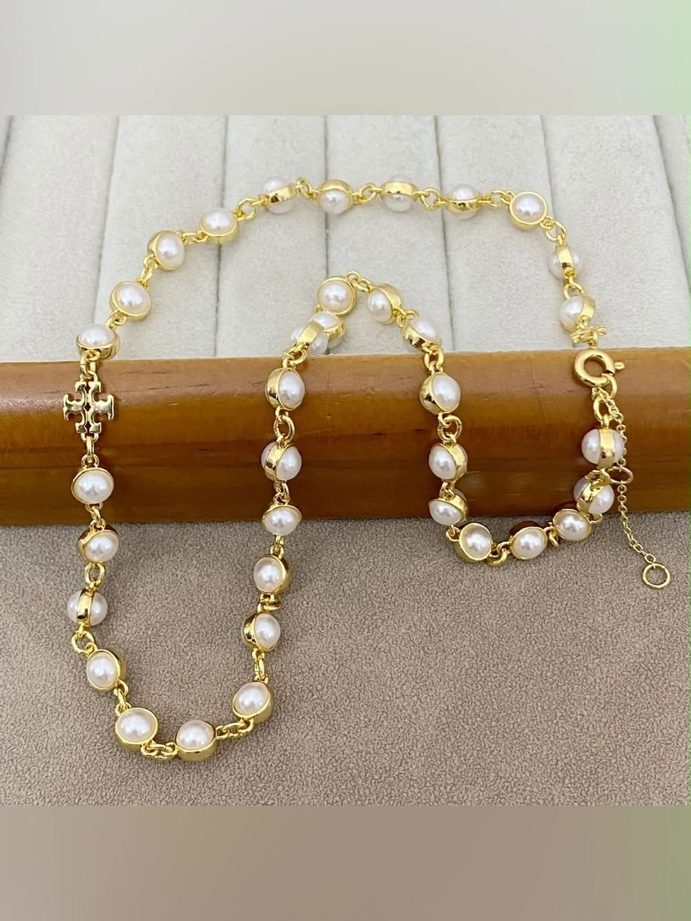 Tory Burch Gold-Tone Necklace with White Pearls